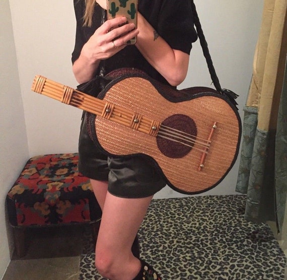 Vintage Guitar Purse Novelty Bag Rare Made in Ital