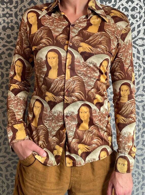 1970s Mona Lisa Disco Long Sleeve Shirt Novelty U… - image 2