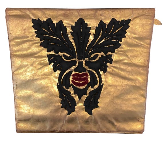 SALE 1950s Metallic Gold Surrealist Face Evening C