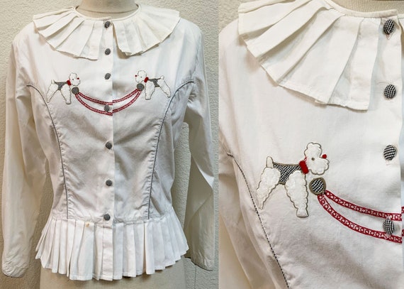 Vintage Embroidered Poodles Pleated Collar Novelty