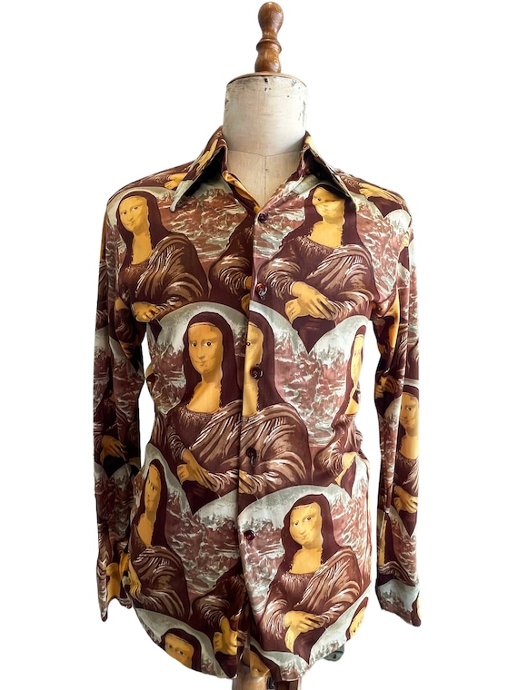 1970s Mona Lisa Disco Long Sleeve Shirt Novelty U… - image 3