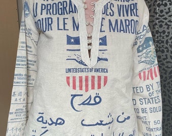 RARE Vintage Moroccan Imported Wheat Sack Shirt