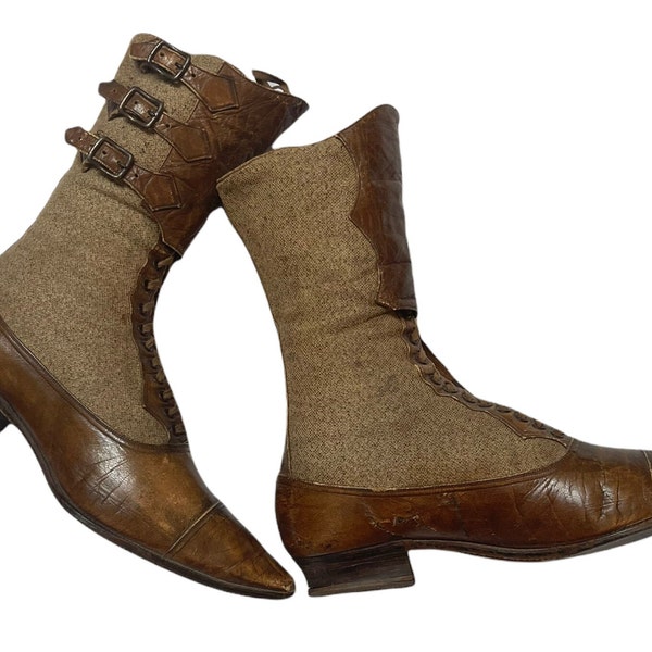 PRICE DROP! Vintage Victorian Tweed Boots Rare Equestrian Riding Booties