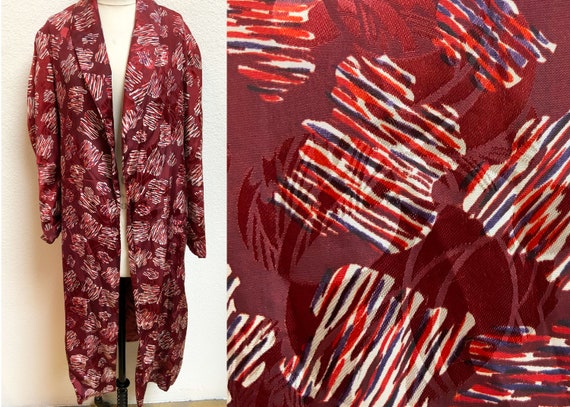 Vintage 50s 60s Brocade and print Burgundy Unisex… - image 1