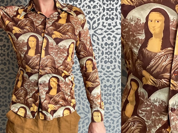 1970s Mona Lisa Disco Long Sleeve Shirt Novelty U… - image 1