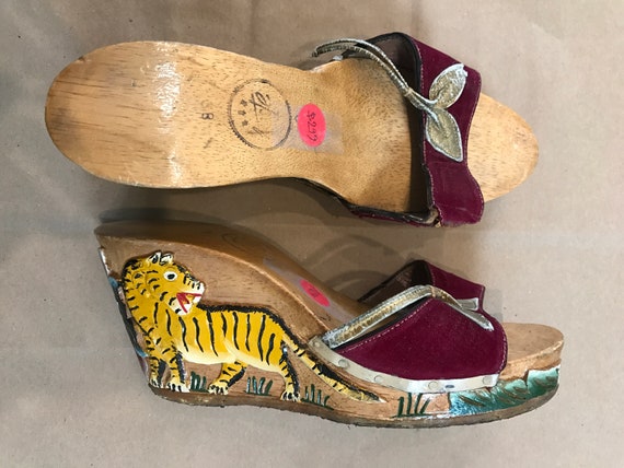 1940s Carved Tiger Wooden Heels