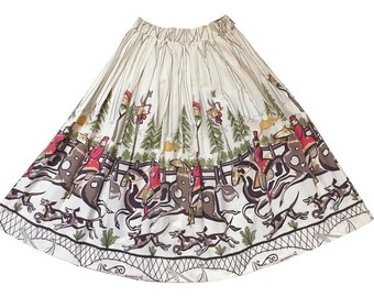 Saul Steinberg Fox Hunt Chase Novelty Border Print Skirt XS