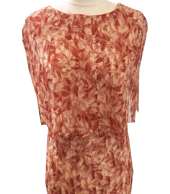 1920s Chiffon Rust Colored Vine Print Dress - image 3