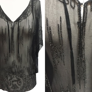 1920s Black Beaded Silk Blouse Excellent Condition image 1