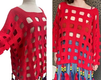 REDUCED 1990s vintage open knit sweater unusual ooak hip hop large