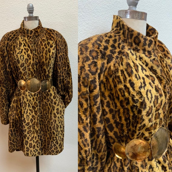 Vintage Faux Leopard Fur Coat 1980s does 40s