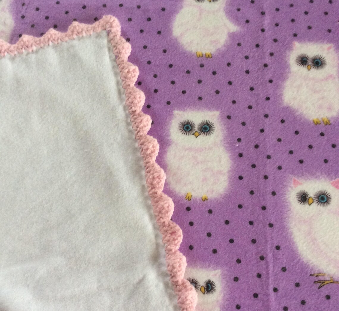 Receiving Blanket Crocheted Edging Blanket Snow White Owl Etsy