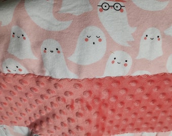 Minky Ghost Baby Blanket, Adorable Baby Blanket, Coral Minky Baby Blanket, Super Soft Cuddly Baby Blanket, Baby Shower Gift, Hand Crafted