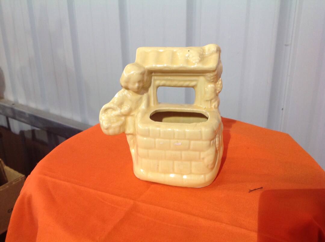 USA Pottery Girl at Wishing Well Planter Etsy
