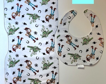 Animated Disney Pixar Characters Bib and Burp Cloth Set, Baby Shower Gift