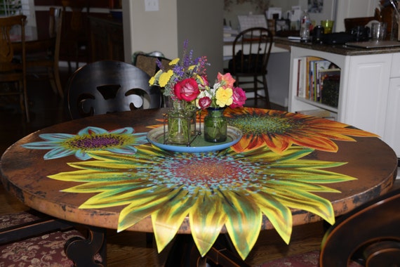 tablecloth painted flower home decor Daisy table linen centerpiece placemat runner Dallas Daisy table cloth kitchen