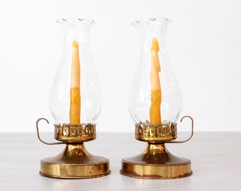 Pair of Brass and Glass Lanterns/Candleholders with Handle