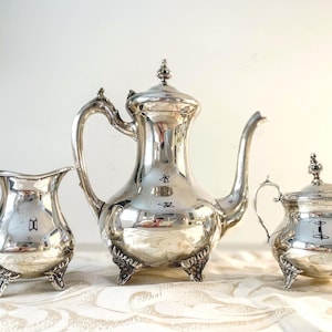 Silver Teapot Set with Creamer and Lidded Sugar Caddy