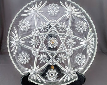 Crystal Cut Glass Serving Platter "Star of David" Made by Anchor Hocking