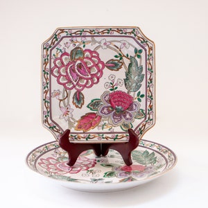 Set of 2 Peony Floral Porcelain Decorative Plates