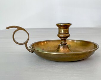Solid Brass Candlestick Holder with Handle