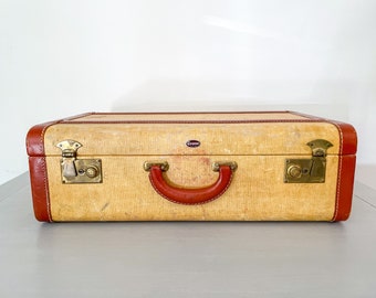 Tweed Travel Suitcase with Silk Lining and Leather Details