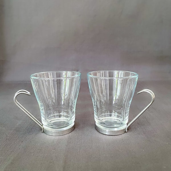 Pair of Coffee/Tea Cups/Glasses with Removable Silver Base by Bormioli Rocco Oslo