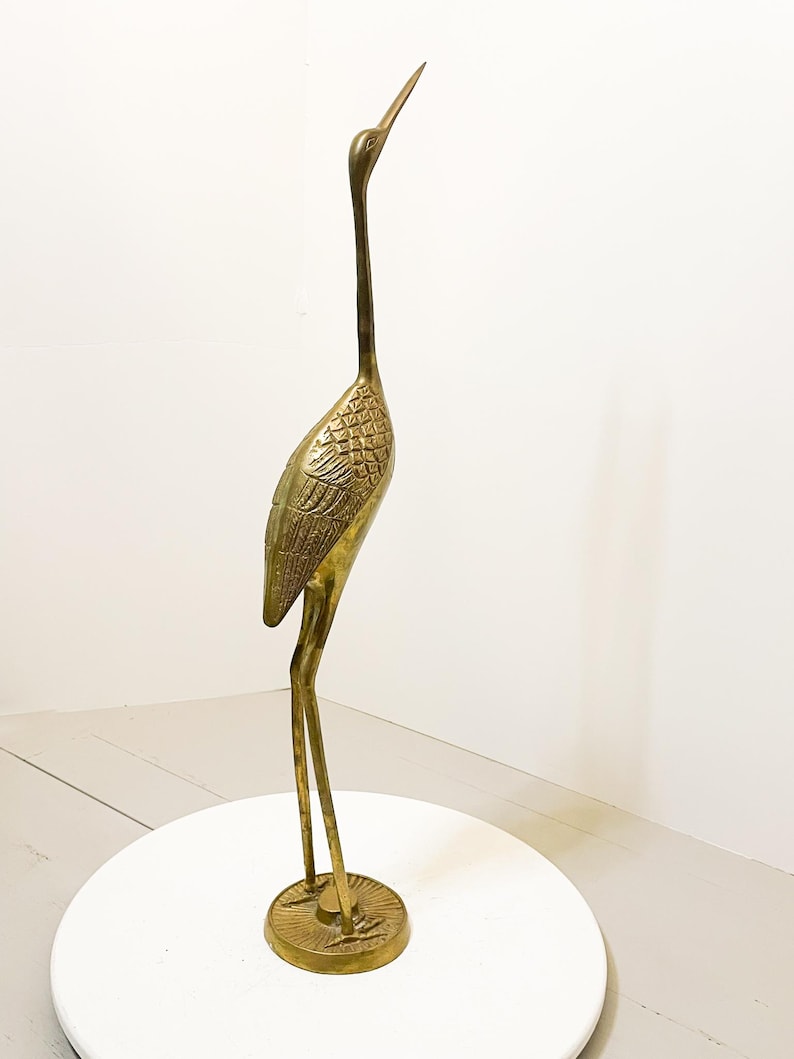 Vintage Brass Crane Figurine | Tall Heron Bird Statue | Mid-century ...