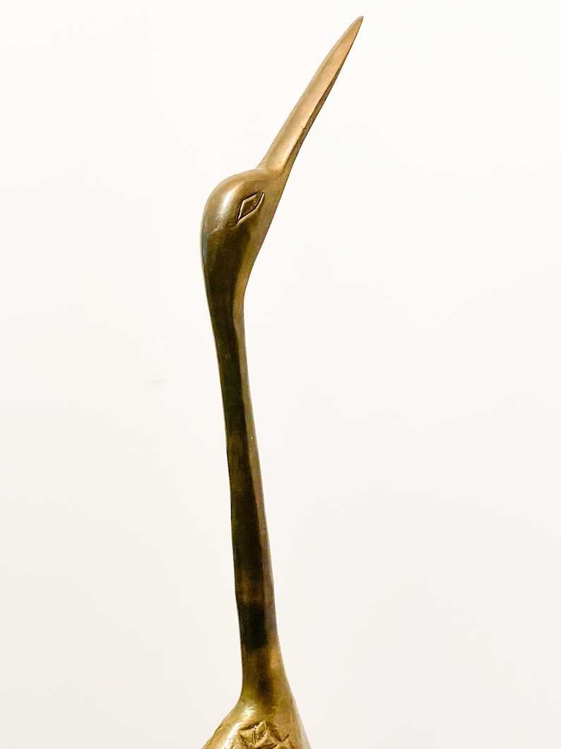 Vintage Brass Crane Figurine | Tall Heron Bird Statue | Mid-century ...