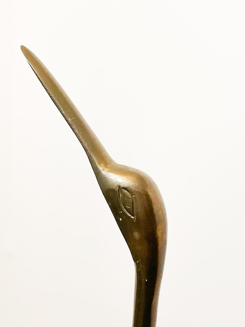 Vintage Brass Crane Figurine | Tall Heron Bird Statue | Mid-century ...