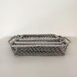 Set of 3 Silver Nesting Metal Wire Baskets with Handles