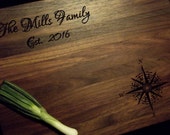 Personalized Butcher Block Hardwood WALNUT Cutting Board 10x13.  COMPASS DESIGN Perfect Gift for Christmas, Wedding, Anniversary or B-Day