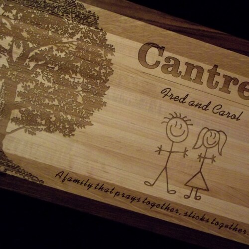 Personalized Custom Butcher Block Cutting Board. Stick Family Design. 1 1/4