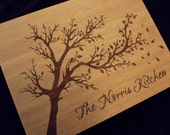 Personalized Butcher Block WHITE OAK Cutting Board flowing tree design.  Perfect Gift for Christmas, Wedding, Anniversary or House
