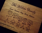 Personalized Cherry Cutting Board-Stick Family  Hardwood Butcher Block 10x13.  Perfect gift for Wedding, Anniversary, New Baby, or Christmas