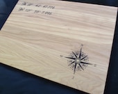 Personalized 10x13 Butcher Block Hardwood HICKORY Cutting Board .  COMPASS DESIGN Perfect Gift for Christmas, Wedding, Anniversary or B-Day