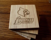 Laser Engraved and Personalized Set of 4 Hardwood Coasters-LOUISVILLE CARDINALS- 4"x4" -Perfect gifts for Christmas and Birthday.