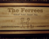Personalized Custom Butcher Block Cutting Board.  Stick  Family Design.  1 1/4" thick.  11"x17".  Multiple wood species.