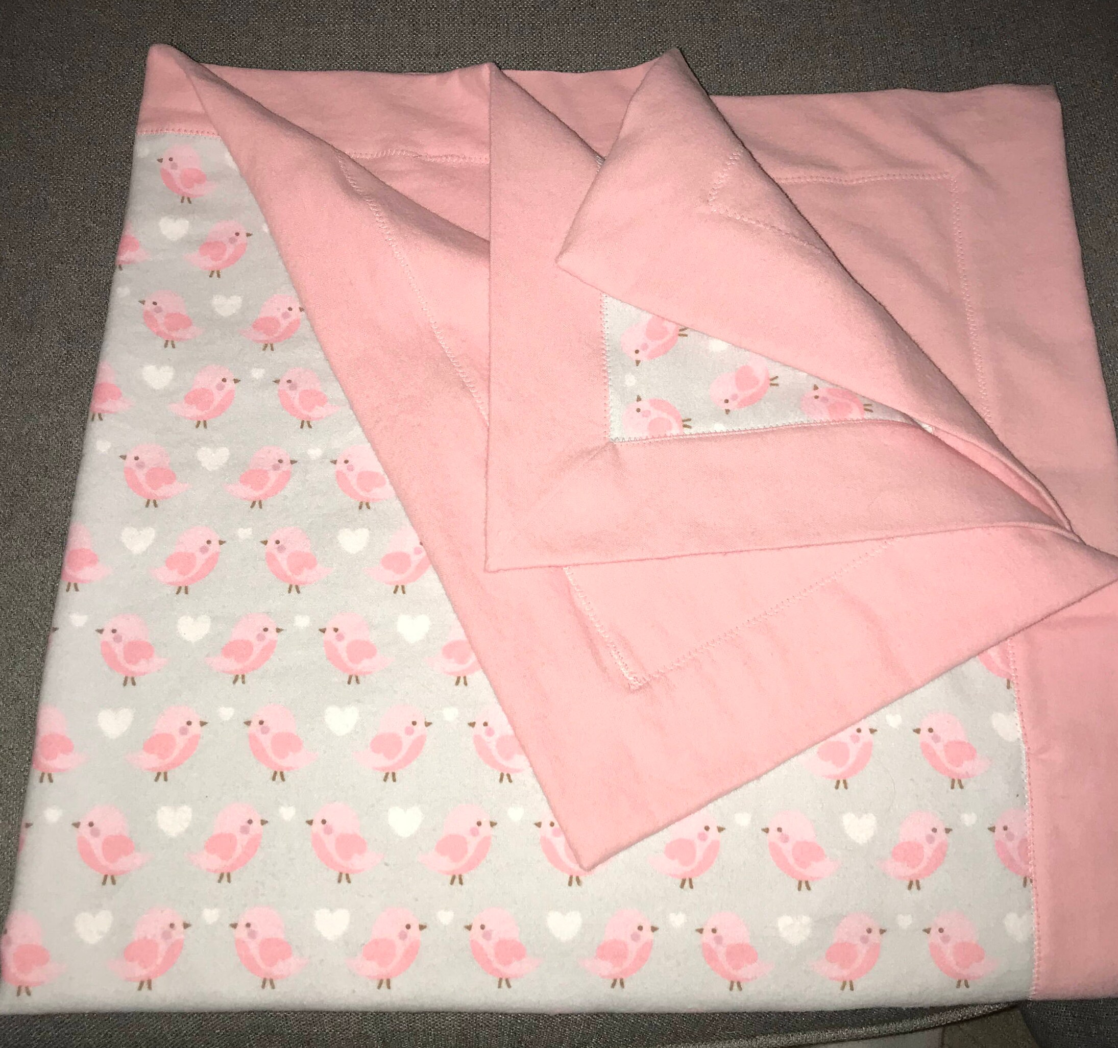 Double Sided Receiving Blanket Pink and Grey Song Birds Etsy Canada