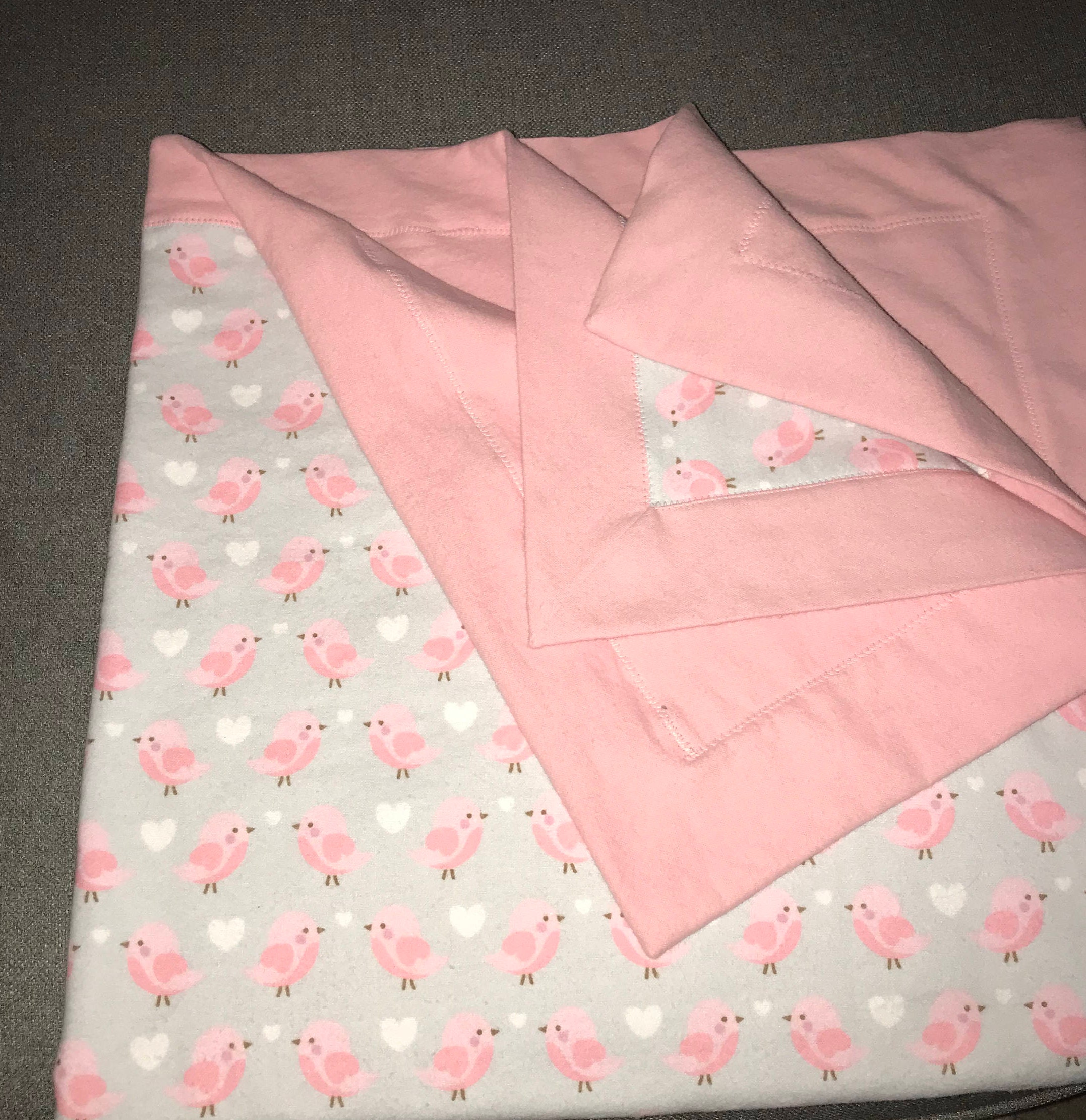Double Sided Receiving Blanket Pink and Grey Song Birds Etsy Canada