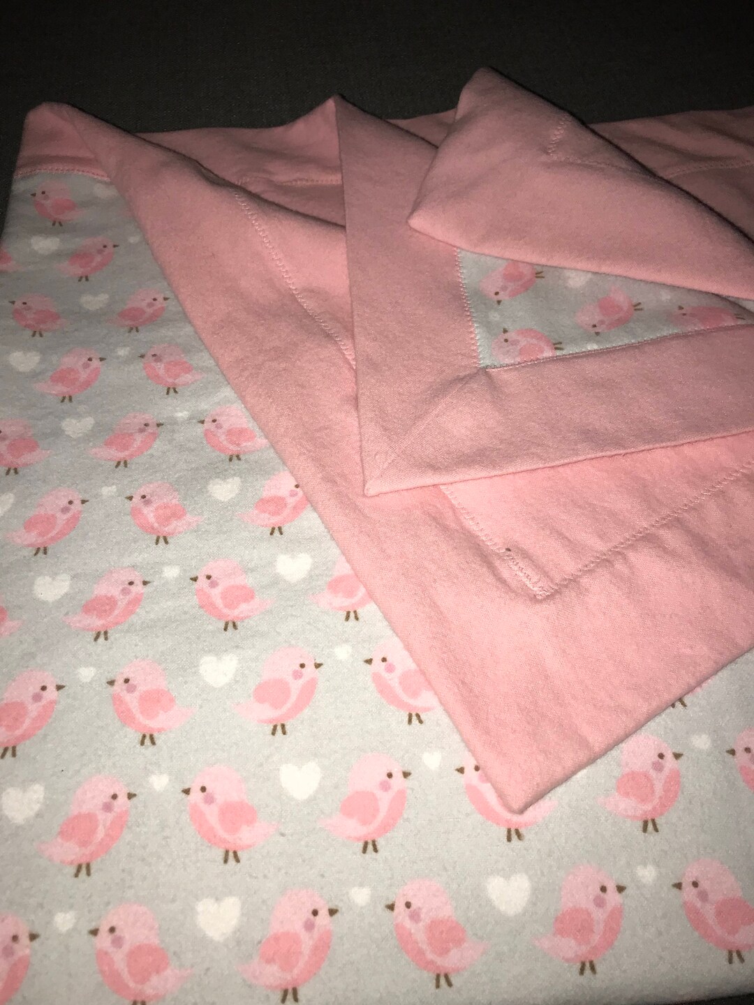 Double Sided Receiving Blanket Pink and Grey Song Birds Etsy Canada