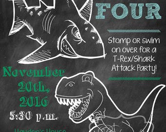 T-Rex/Shark Attack Birthday Party Invitation