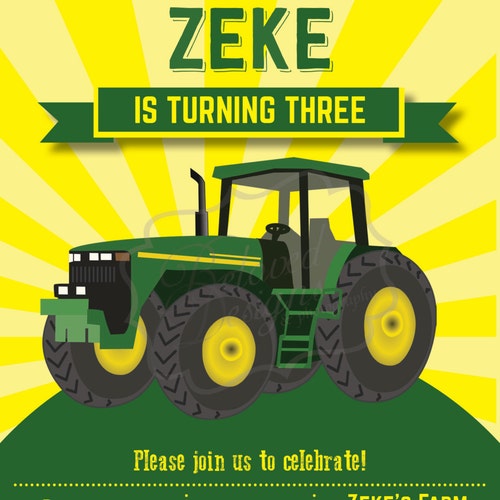 Tractor Editable Birthday Invitation Printable Digital Etsy