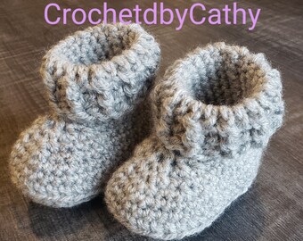 Silver Grey Heather Cuffed Baby Bootie Size 8 10 Months. Free Shipping Ready to Ship Etsy