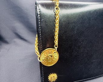 Bolsa vintage Gianni Versace de couro preto com alça superior, década de 1980-90.