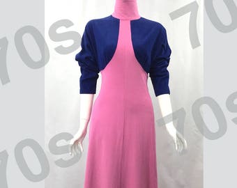 70s Turtle neck pink and blue dress