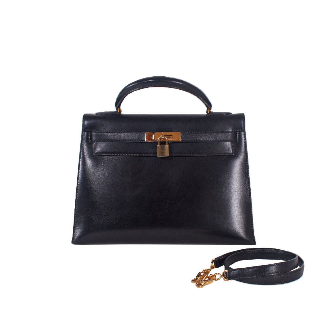 Hermès Kelly Black Leather Handbag (Pre-Owned)