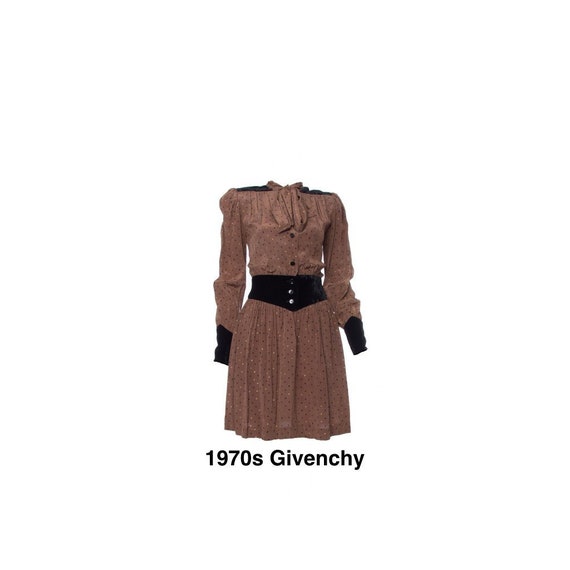 Givenchy, Vintage givenchy brown polka dot dress 1980s