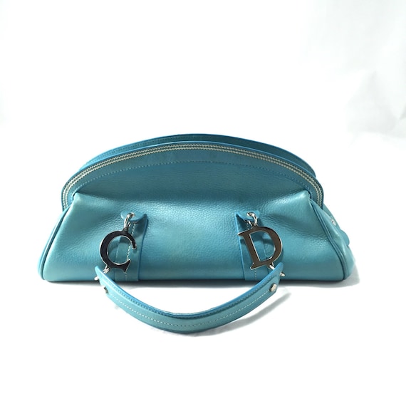 Christian Dior Blue Leather Tote Bag