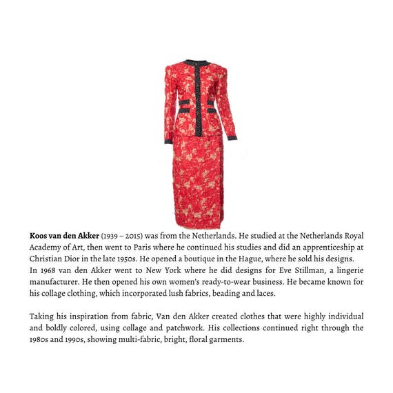 Vintage Koos van den Akker skirt suit, KOOS COUTU